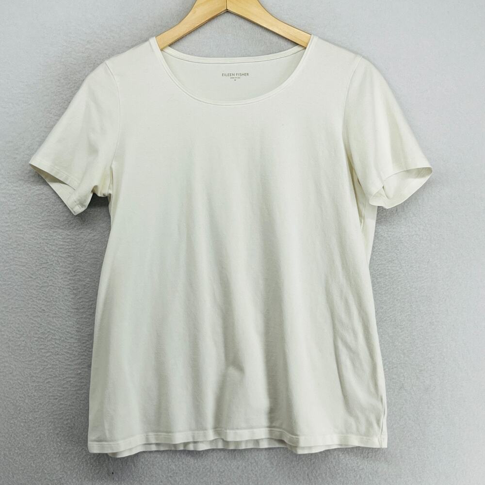 EILEEN FISHER Top M Organic Cotton Stretch Jersey Short Sleeve Off White USA